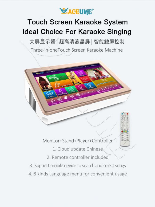 22 Touch Screen Karaoke Player,8TB HDD 161K Chinese,English Songs Free Cloud Download Mobile Device And the Monitor Select Songs. 