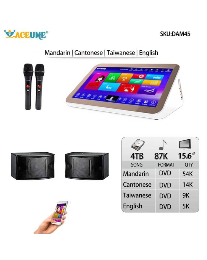 DAM45-4TB HDD 87K Mandarin Cantonese Taiwanese English Songs 15.6" Desktop  Touch screen karaoke player