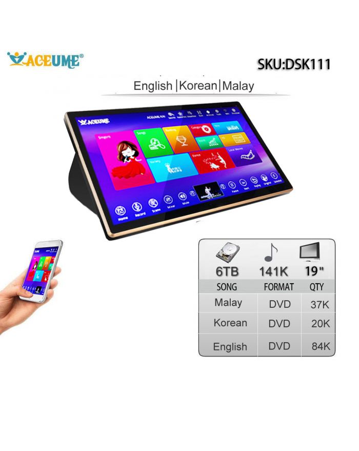 DSK111-6TB HDD 141K Korean English Malay  Songs 19" Touch screen karaoke player Cloud Download 