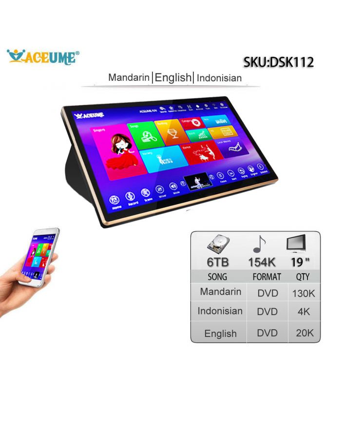 DSK112-6TB HDD 154K Chinese Madarin Indonisian English Songs 19" Touch screen karaoke player Cloud Download 