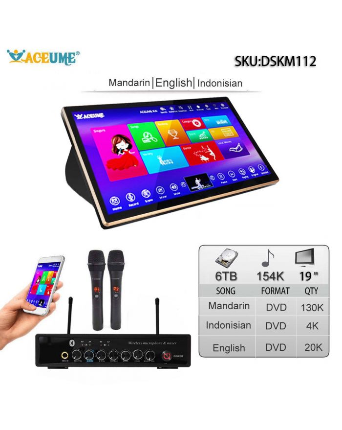 DSKM112-6TB HDD 154K English Chinese  Malay/Indonesia Songs 19" Touch Screen Karaoke Machine Individual karaoke Mixer Free Wired Microphone