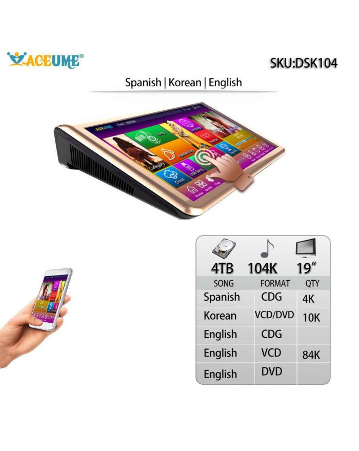 DSK104-4TB HDD 104K Chinese Madarin Songs 19" Touch screen karaoke player Cloud Download 