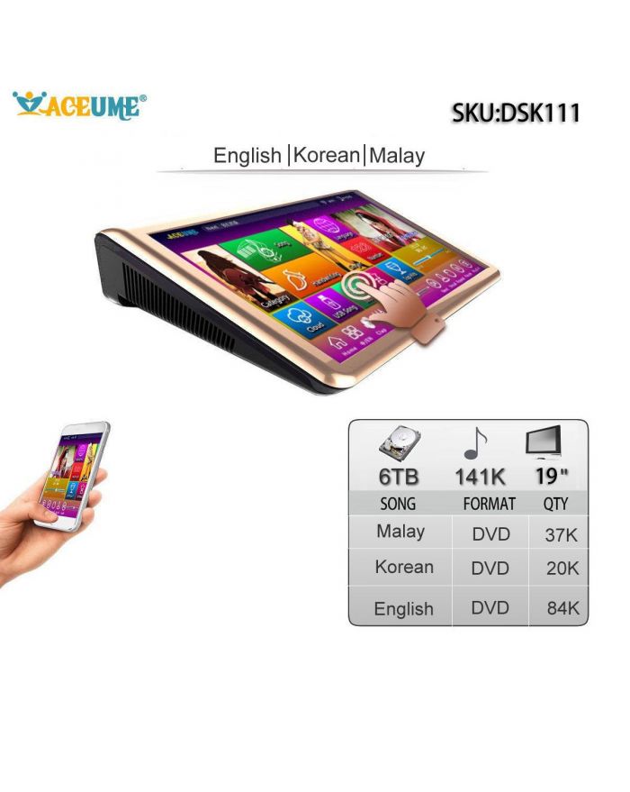 DSK111-6TB HDD 141K Chinese Madarin Songs 19" Touch screen karaoke player Cloud Download 
