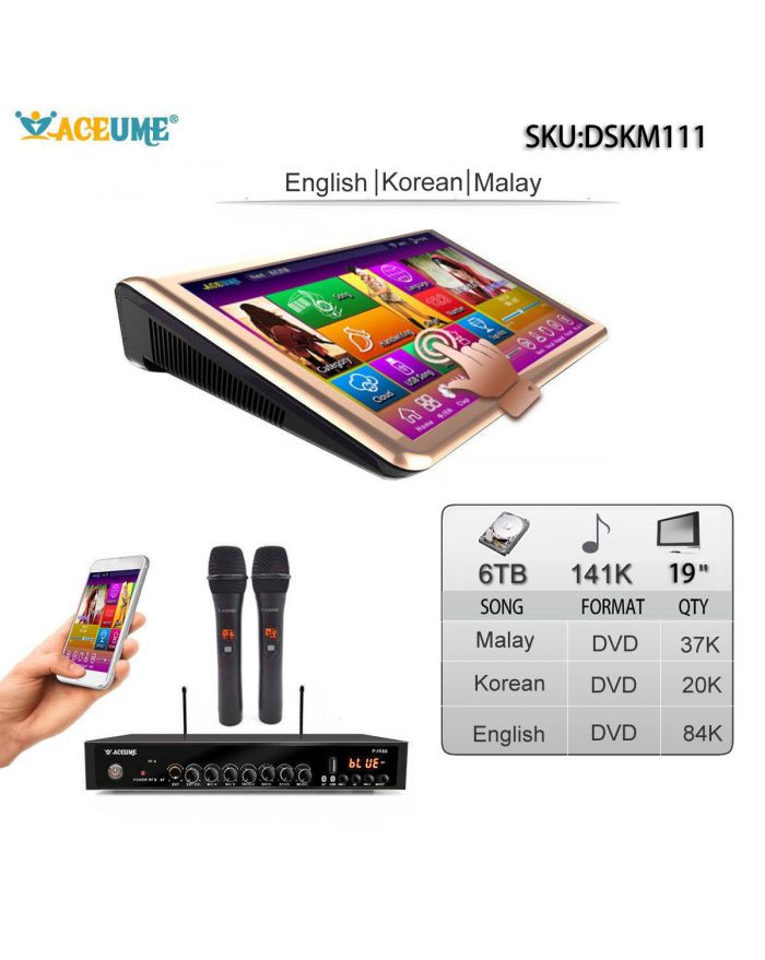 DSKM111-6TB HDD 141K English Chinese Thai Malay/Indonesia Songs 19" Touch Screen Karaoke Machine Individual karaoke Mixer Free Wired Microphone