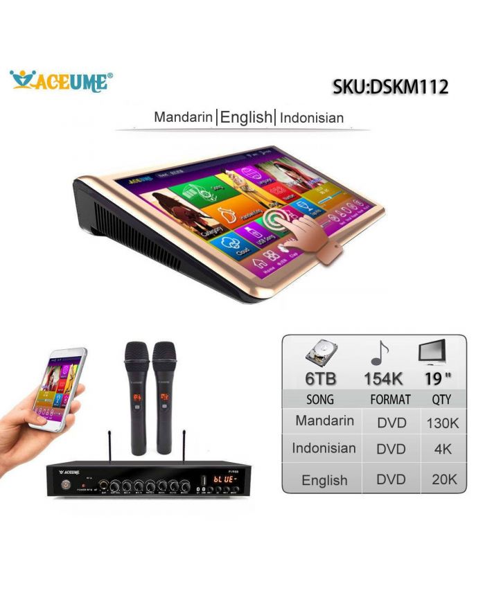 DSKM112-6TB HDD 154K English Chinese Thai Malay/Indonesia Songs 19" Touch Screen Karaoke Machine Individual karaoke Mixer Free Wired Microphone