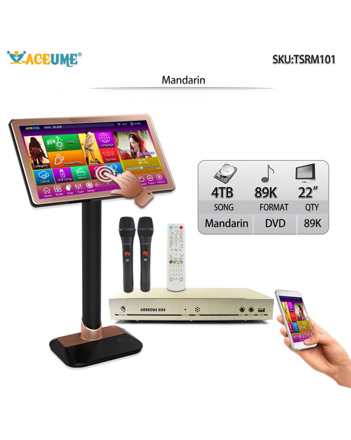 TSRM101-4TB HDD 89K Chinese Madarin Songs 22" Touch screen karaoke player Cloud Download Microphone Port ECHO Mixing Free Microphone Included