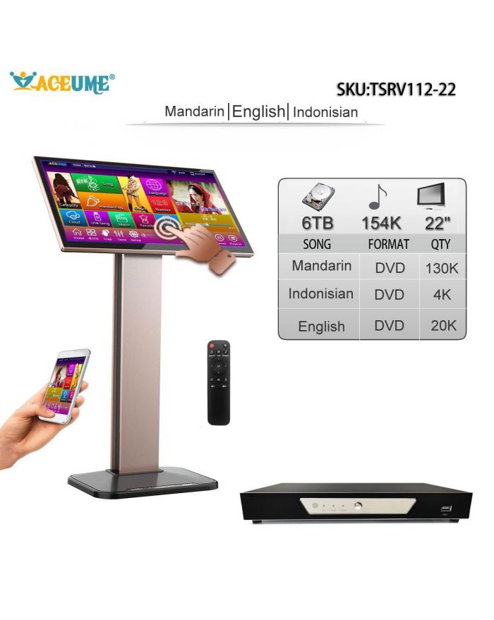 TSRV112-22 6TB HDD 154K Burmese/Myanmar English Thai Songs 22" TSRV Touch Screen Karaoke Player Micophone Input ECHO Mixing Multilingual Menu And Fast Search Remote Controller Included