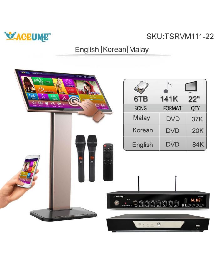 TSRVM11-22 6TB HDD 141K Burmese/Myanmar English Thai Songs 22" TSRV Touch Screen Karaoke Player Micophone Input ECHO Mixing Multilingual Menu And Fast Search Remote Controller Included