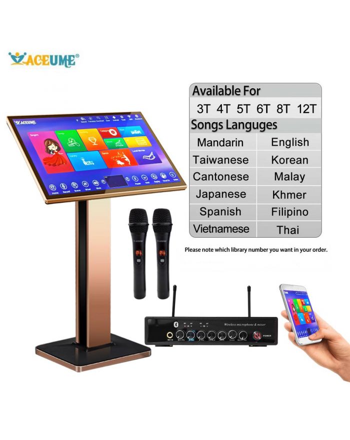 TSRPLUSM Series UNIVERSAL 22"Touch Screen Karaoke Player MIC Mandarin Taiwanese Cantonese English Burmese/Myanmar Japanese Vietnamese Korean Khmer Thai Filipino Spanish Malay Songs
