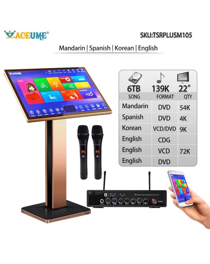 TSRPLUSM105-6TB HDD 139K Chinese English Korean 22" Touch Screen Karaoke Player ECHO Mixing