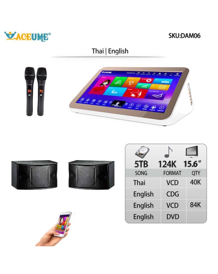 DAM06-5TB HDD 124K  English Thai Songs 15.6" Desktop  Touch Screen Karaoke Player