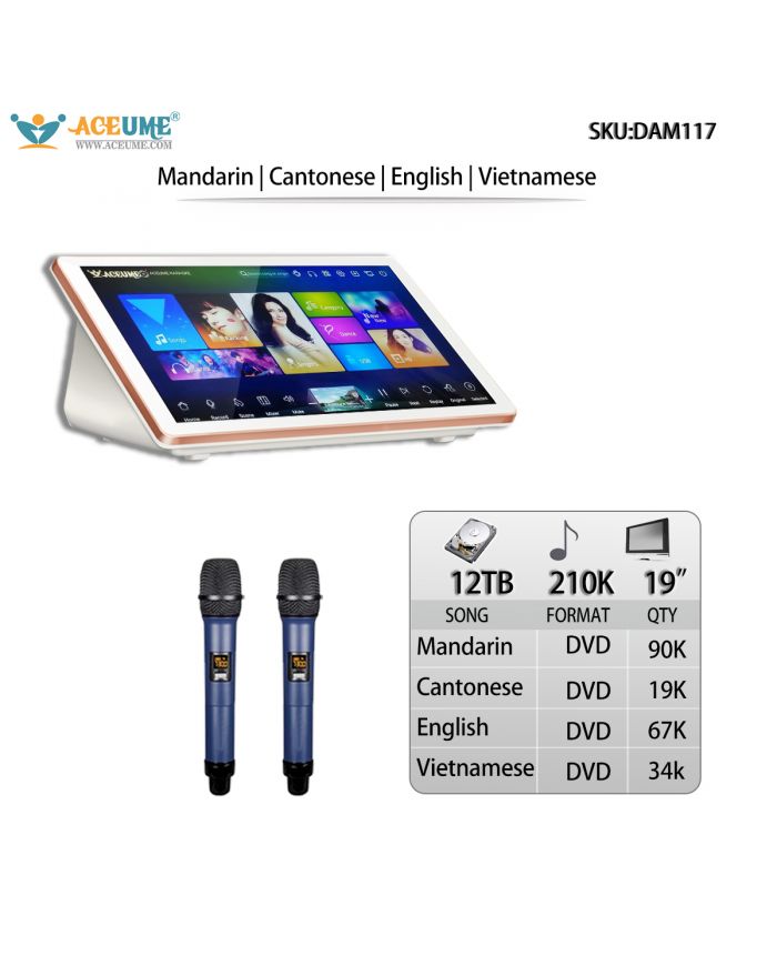 DAM117 12TB HDD 210K Chinese Mandarin Cantonese English Vienamese Songs 19" Desktop  Touch screen karaoke player