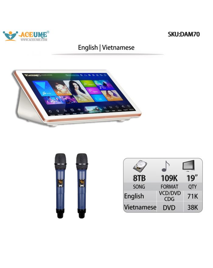 DAM70-6TB HDD 98K English Vietnamese Songs 19" Desktop Touch Screen Karaoke Player