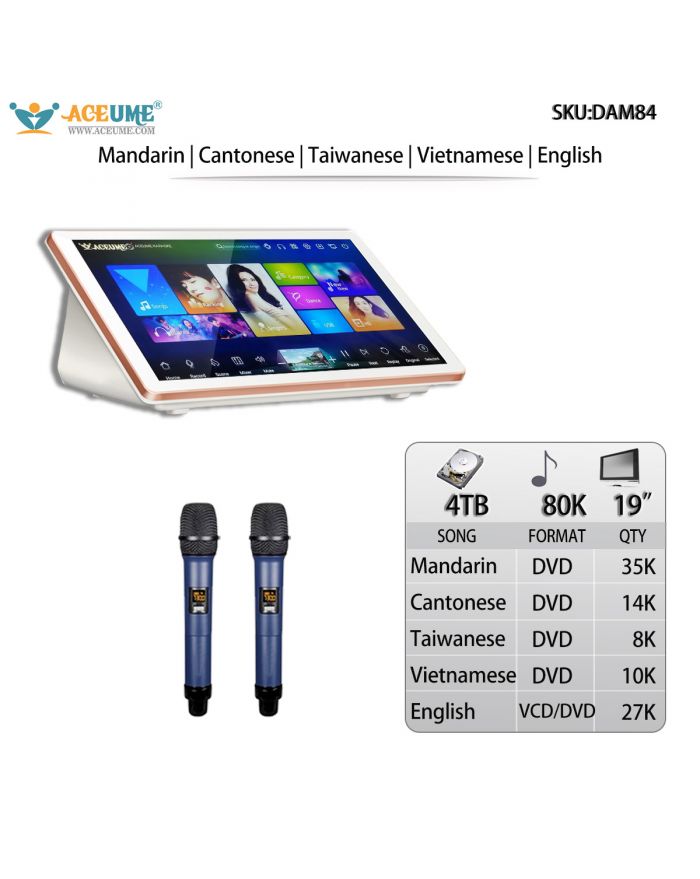 DAM84-4TB HDD 80K Chinese Cantonese English Taiwanese Vietnamese Songs 19" Desktop Touch Screen Karaoke Player