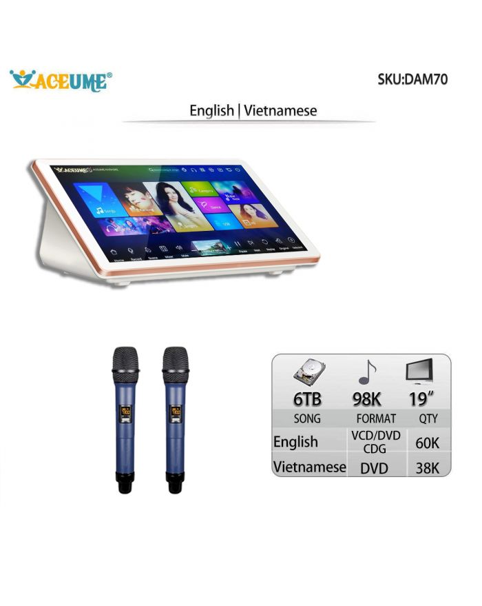 DAM70-6TB HDD 98K English Vietnamese Songs 19" Desktop Touch Screen Karaoke Player
