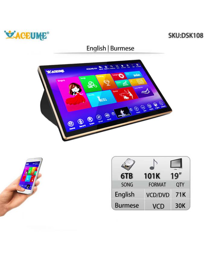 DSK108-6TB HDD 101 English Chinese Thai Malay/Indonesia Songs 19" Touch Screen Karaoke Machine Individual karaoke Mixer Free Wired Microphone