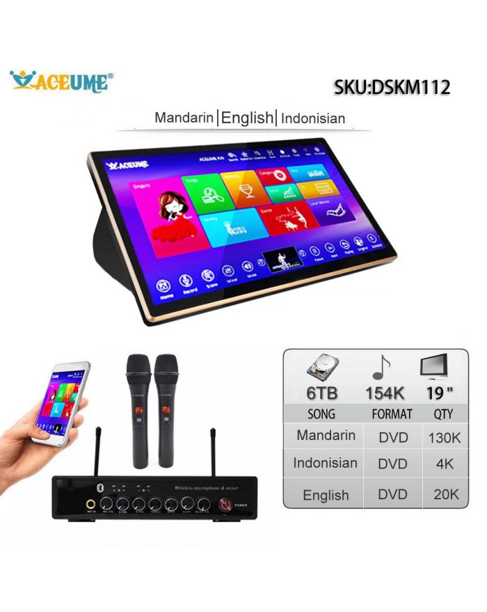 DSKM112-6TB HDD 154K English Chinese  Malay/Indonesia Songs 19" Touch Screen Karaoke Machine Individual karaoke Mixer Free Wired Microphone