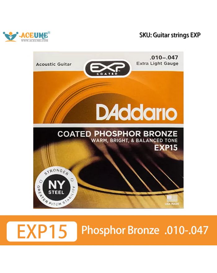 D'Addario EXP15/16/26 Coated Anti-Rust Phosphor Bronze Acoustic Guitar Strings