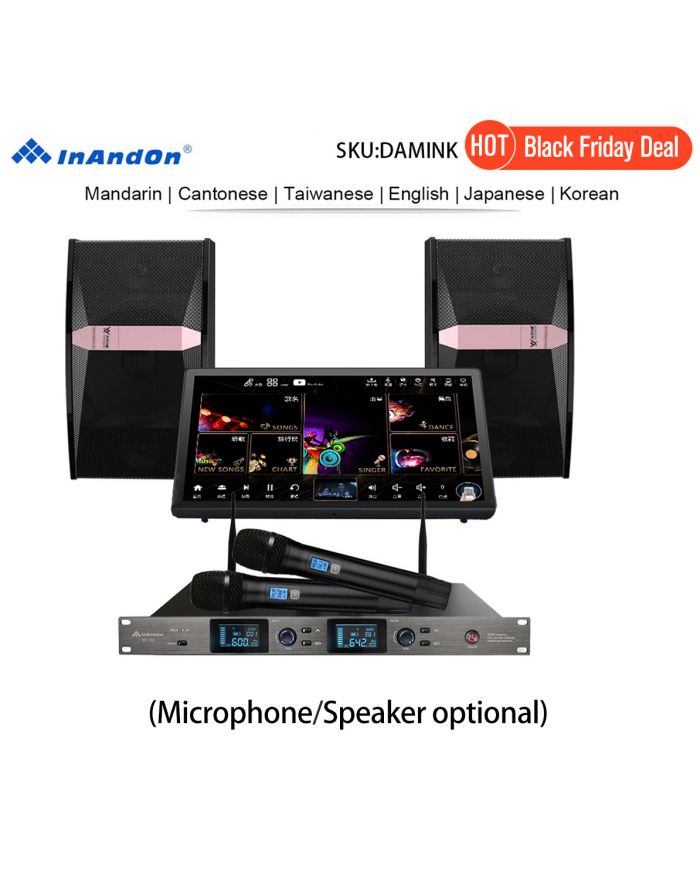 DAMINK-US 15.6 4TB 12TB 15.6''InAndon Karaoke Player,Mixing amplifier, 5 in 1,YouTube,Singing, Watching Movies, Playing Games,Speakes