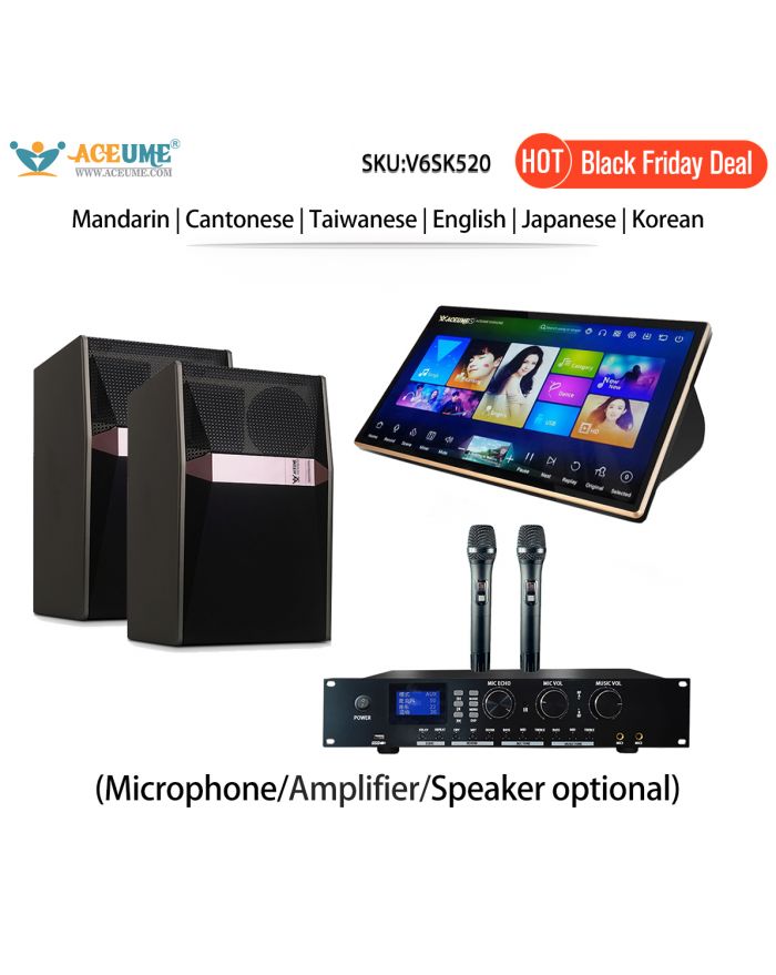 V6SK520-AU 4T 8T 19"Touch Screen Karaoke Player MIC Mandarin Taiwanese Cantonese English Japanese Korean Songs
