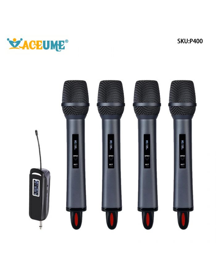 Wireless microphone U-band FM dynamic one drag four microphone professional home outdoor KTV singing stage live broadcast sound card universal