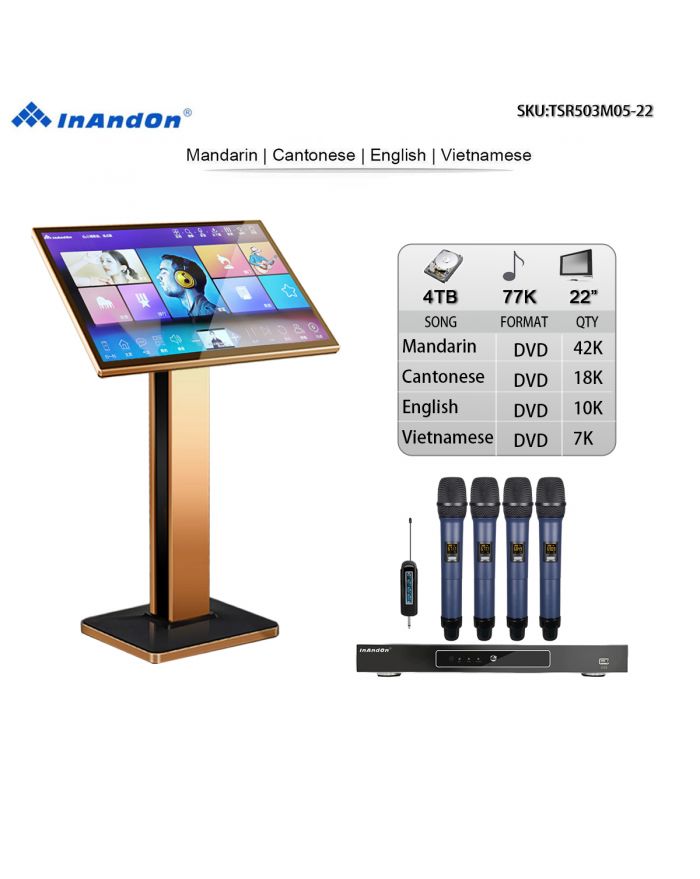 TSR503M05-4TB 77K 22" MIC Inandon Karaoke Player Intelligent Voice Keying Machine Online Movie Dual System Coexistence Real Time Score The Newest Stytle 22" Touch Screen