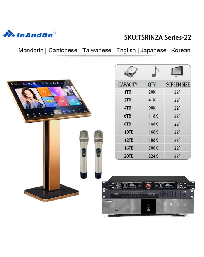 TSRINZA Series UNIVERSAL 1TB 2TB 4TB 6TB 8TB 10TB 12TB 16TB 20TB 22" MIC INANDON Karaoke Player  Machine Online Movie Dual System Coexistence Real Time Score The Newest Stytle 22" Touch Screen A500 wireless microphone ZC360+ Front End Karaoke Effect