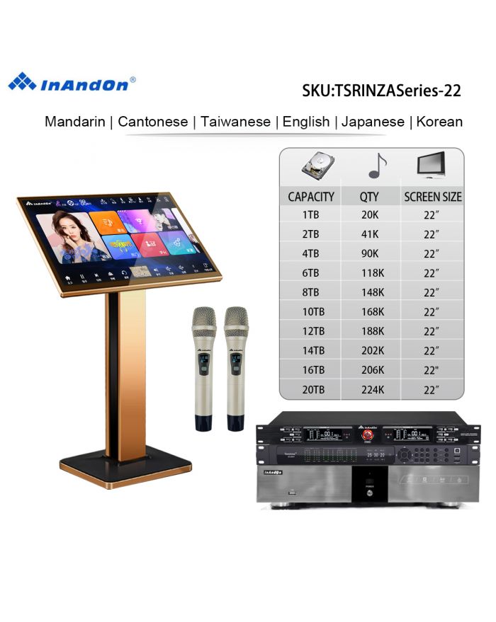 TSRINZA Series UNIVERSAL 1TB 2TB 4TB 6TB 8TB 10TB 12TB 14TB 16TB 20TB 22" MIC INANDON Karaoke Player  Machine Online Movie Dual System Coexistence Real Time Score The Newest Stytle 22" Touch Screen A500 wireless microphone ZC360+ Front End Karaoke Effect