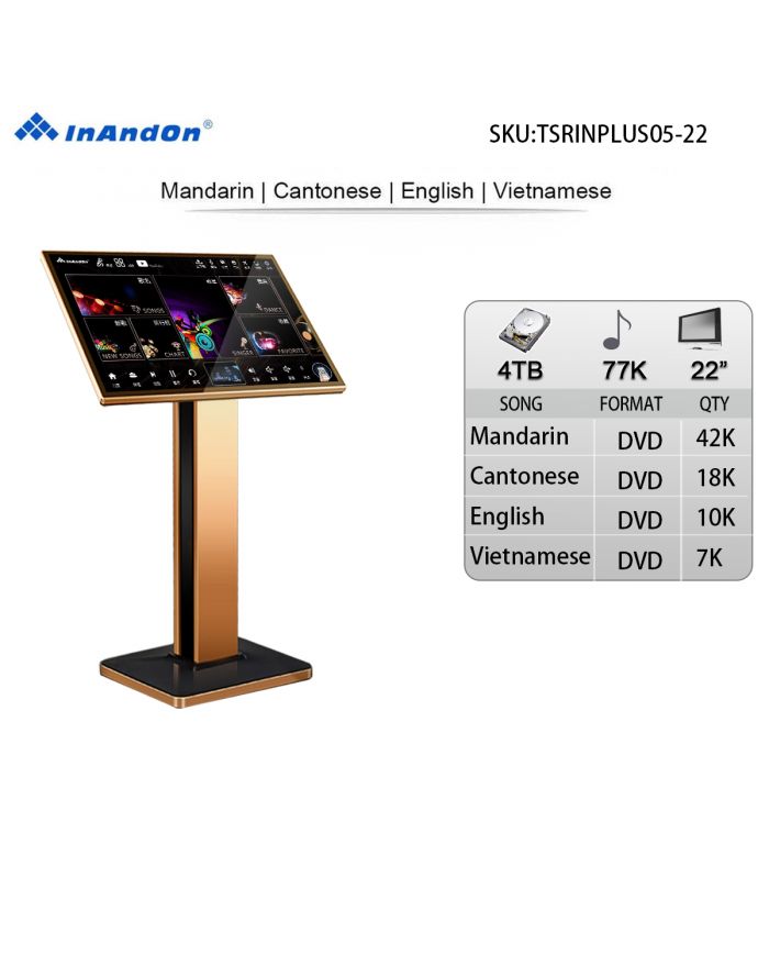 TSRINPLUS05-4TB 77K 22" MIC INANDON Karaoke Player Intelligent Voice Keying Machine Online Movie Dual System Coexistence Real Time Score The Newest Stytle  22" Touch Screen