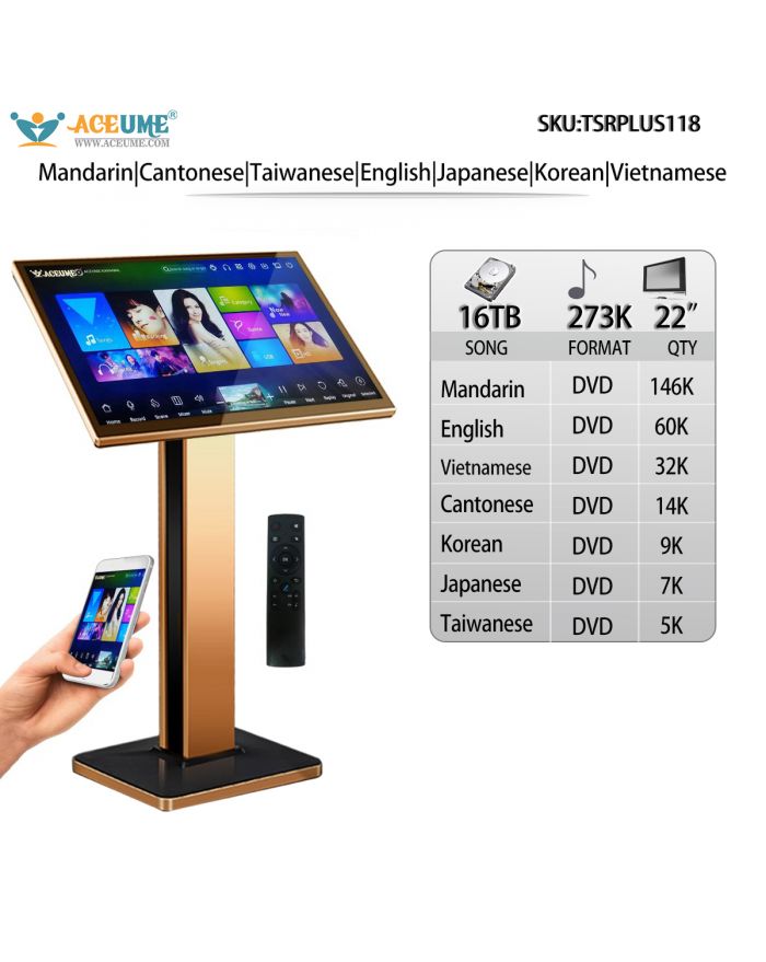 TSRPLUS118-16TB HDD 273K Mandarin English Vietnamese Cantonese Korean Japanese Taiwanese Songs 22"TSRPLUS Touch Screen Karaoke Player Cloud Download