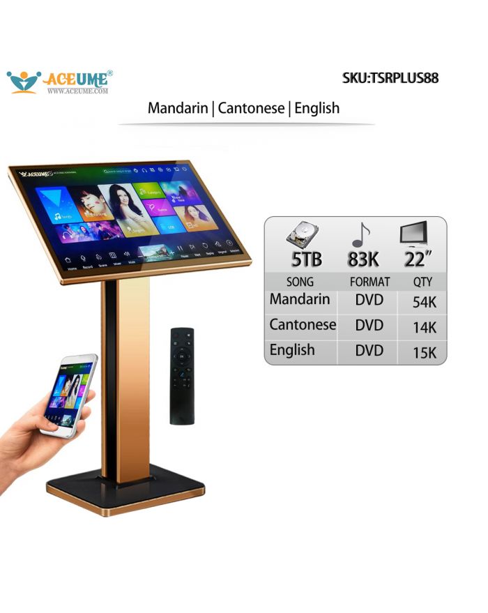 TSRPLUS88-5TB HDD 83K Chinese Mandarin Cantonese English Songs 22" Touch Screen Karaoke Player Cloud Download Remote Controller Included