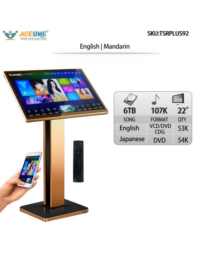 TSRPLUS92-6TB HDD 107K Mandarin DVD Songs English CDG VCD DVD Songs 22" Touch Screen Karaoke Player Free Cloud Download Mobile Device And the Monitor Select Songs