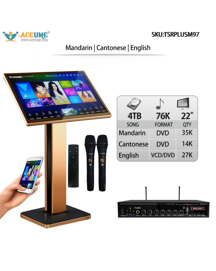 TSRPLUSM97-4TB HDD 76K Mandarin Cantonese English Songs 22" Touch Screen Karaoke Machine ECHO Mixing Microphone Port Cloud Download