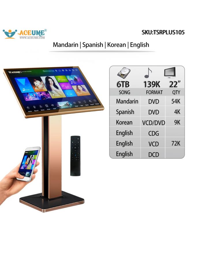 TSRPLUS105-6TB HDD 139K Chinese English Korean 22" Touch Screen Karaoke Player ECHO Mixing