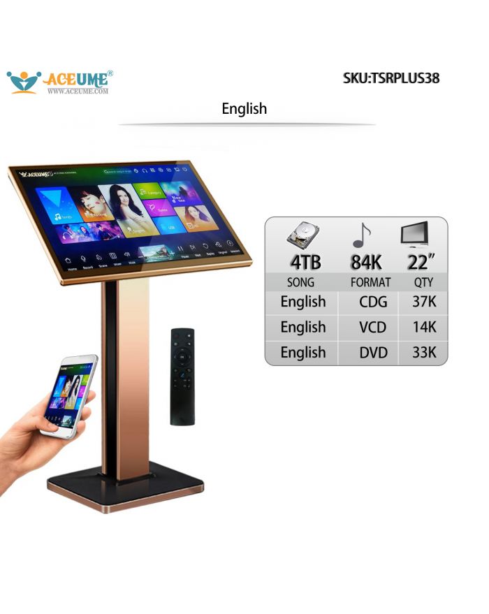TSRPLUS38-4TB HDD 84K English Songs 22" Touch Screen Karaoke Player Jukebox Select Songs Both Via Monitor and Mobile Device Reomte controller is included