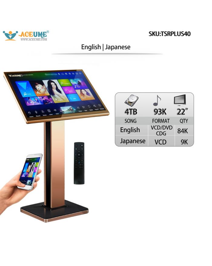 TSRPLUS40-4TB HDD 93K Japanese and English Songs ACEUME TSRPLUS 22" Touch Screen Karaoke Player Songs Player Jukebox Select Songs Both Via Monitor