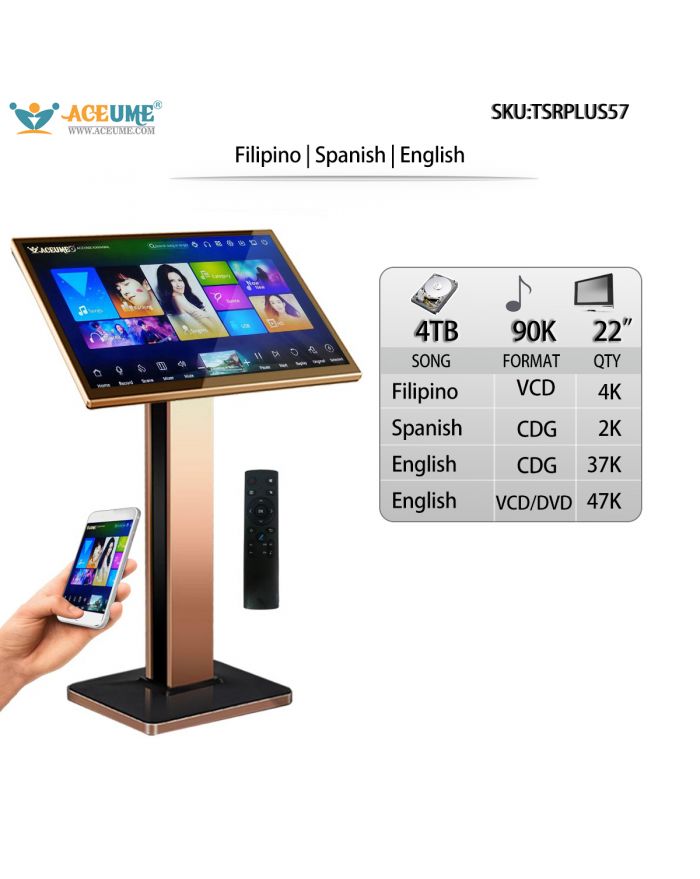 TSRPLUS57-4TB HDD 90K English Filipino Spanish Songs 22 Touch Screen Karaoke Player Select Songs Via Monitor and Mobile Device Remote Controller Include