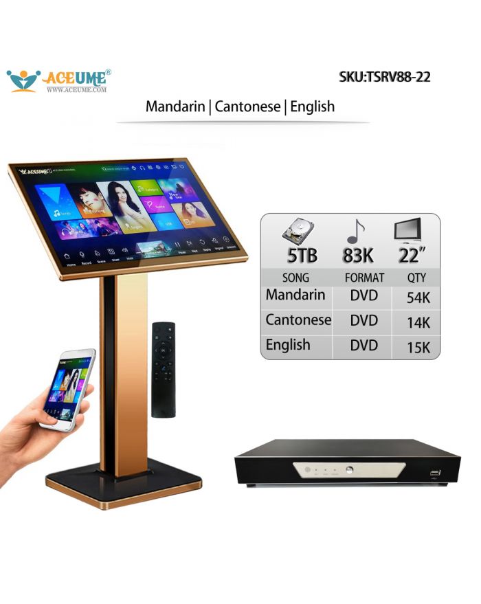 TSRV88-22 5TB HDD 83K Chinese Mandarin Cantonese English Songs 22" Touch Screen Karaoke Player Cloud Download Remote Controller Included