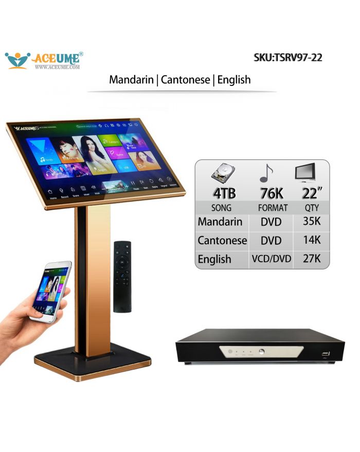 TSRV97-22 4TB HDD 76K Chinese Mandarin Cantonese English Touch Screen Karaoke Player 22'' TSRV Free Cloud Download