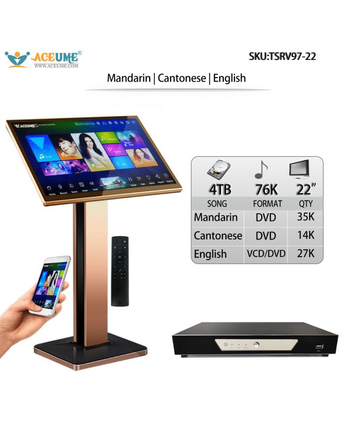 TSRV97-22 4TB HDD 76K Chinese Mandarin Cantonese English Touch Screen Karaoke Player 22'' TSRV Free Cloud Download