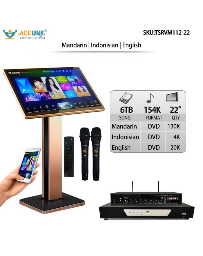 TSRVM112-22 6TB HDD 154K Mandarin  Malay English Songs 22" TSRV Touch Screen Karaoke Player Micophone Input ECHO Mixing Multilingual Menu And Fast Search Remote Controller Included