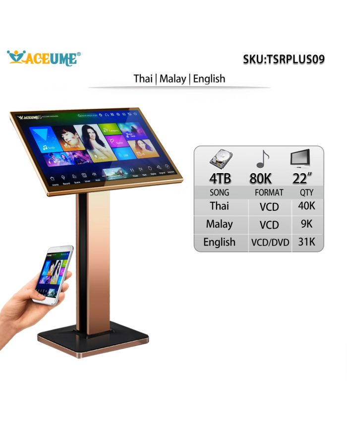 TSRPLUS09-4TB HDD 80K English Thai Malay/Indonesia Songs 22" Touch Screen Karaoke Machine ECHO Select Songs Via Monitor and Mobile Device Remote Controller and Free Microphone included