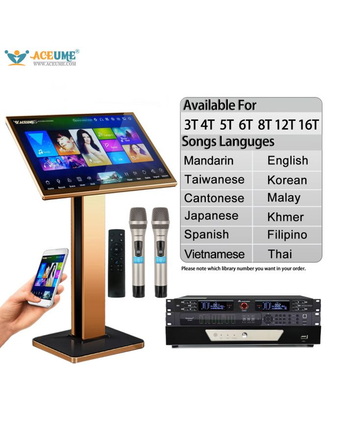 TSRVZM Series UNIVERSAL 3TB 4TB 5TB 6TB 8TB 12TB 16TB 22" MIC Karaoke Player Machine Online Movie Dual System Coexistence Real Time Score The Newest Stytle 22" Touch Screen INM2 M2 Wireless Microphone ZC360+ Front End Karaoke Effect