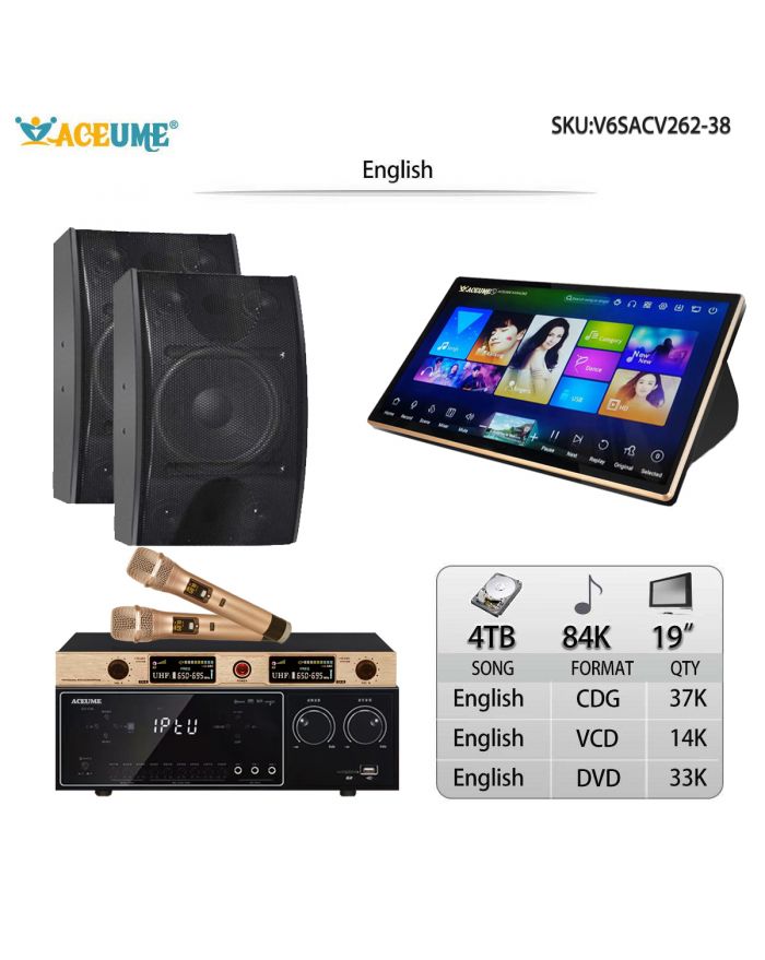 V6SACV262-38 4TB HDD 84K English Songs 19"Touch Screen Karaoke Player Microphone Input ECHO Mixing Reomte Controller And Free Microphone Include