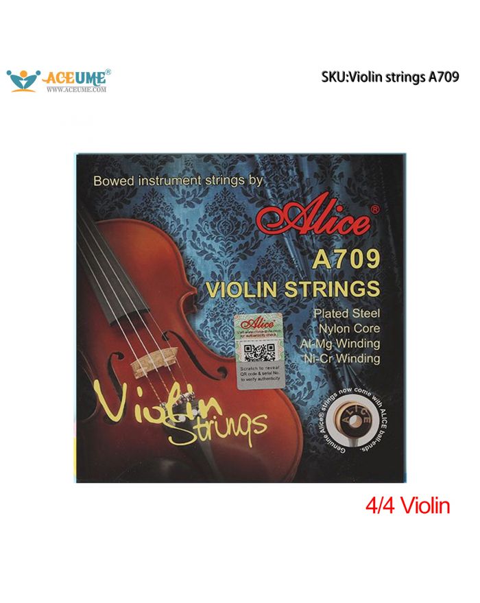 Alice A709 Violin Strings for ABRSM Exams Steel Core, Nickel-wound G String, for Practice & Performance, Sizes 1/8, 1/4, 1/2
