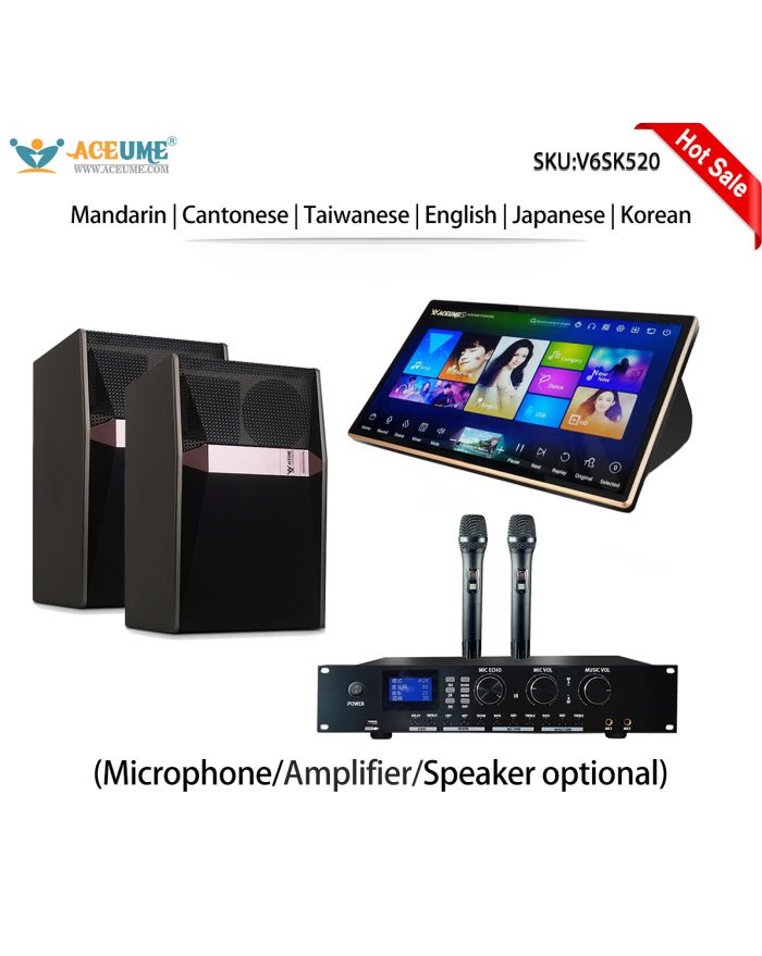 V6SK520-US 4T 8T 19"Touch Screen Karaoke Player MIC Mandarin Taiwanese Cantonese English Japanese Korean Songs