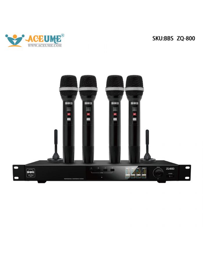 BBS ZQ-800 Four-Channel UHF Wireless Microphone System Anti-Feedback Wireless Handheld Mics for Stage Conference Hosting and Singing