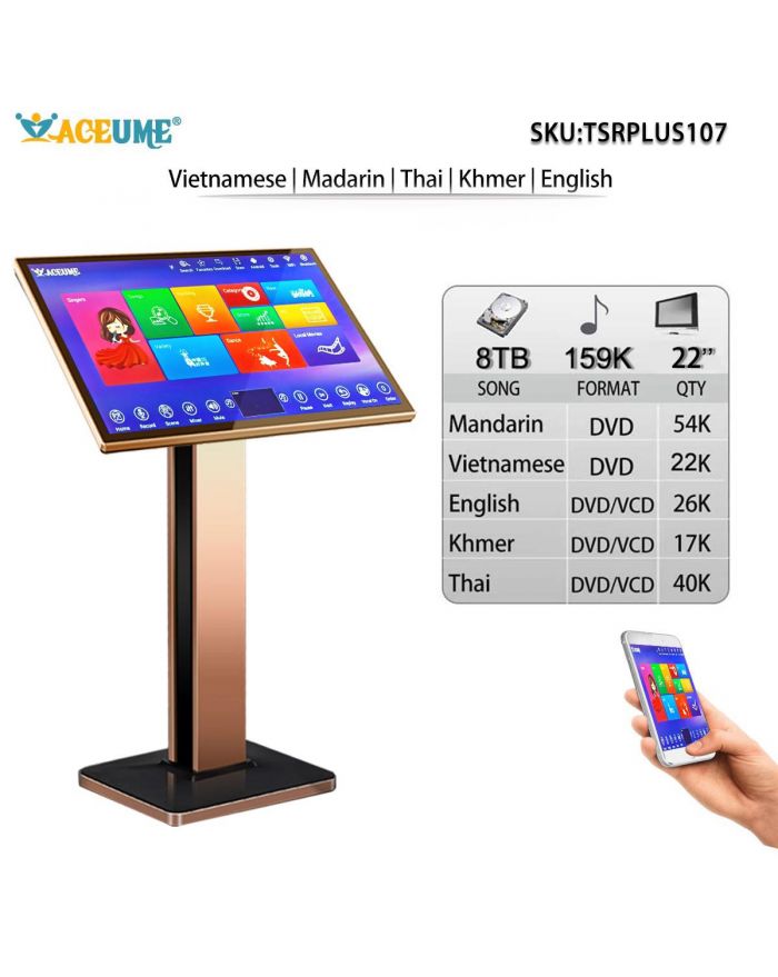 TSRPLUS107-8TB 159K Chinese English Khmer Thai Vietnamese Songs 22" TSRPLUS Touch Screen Karaoke Player Cloud Download Remote Controller